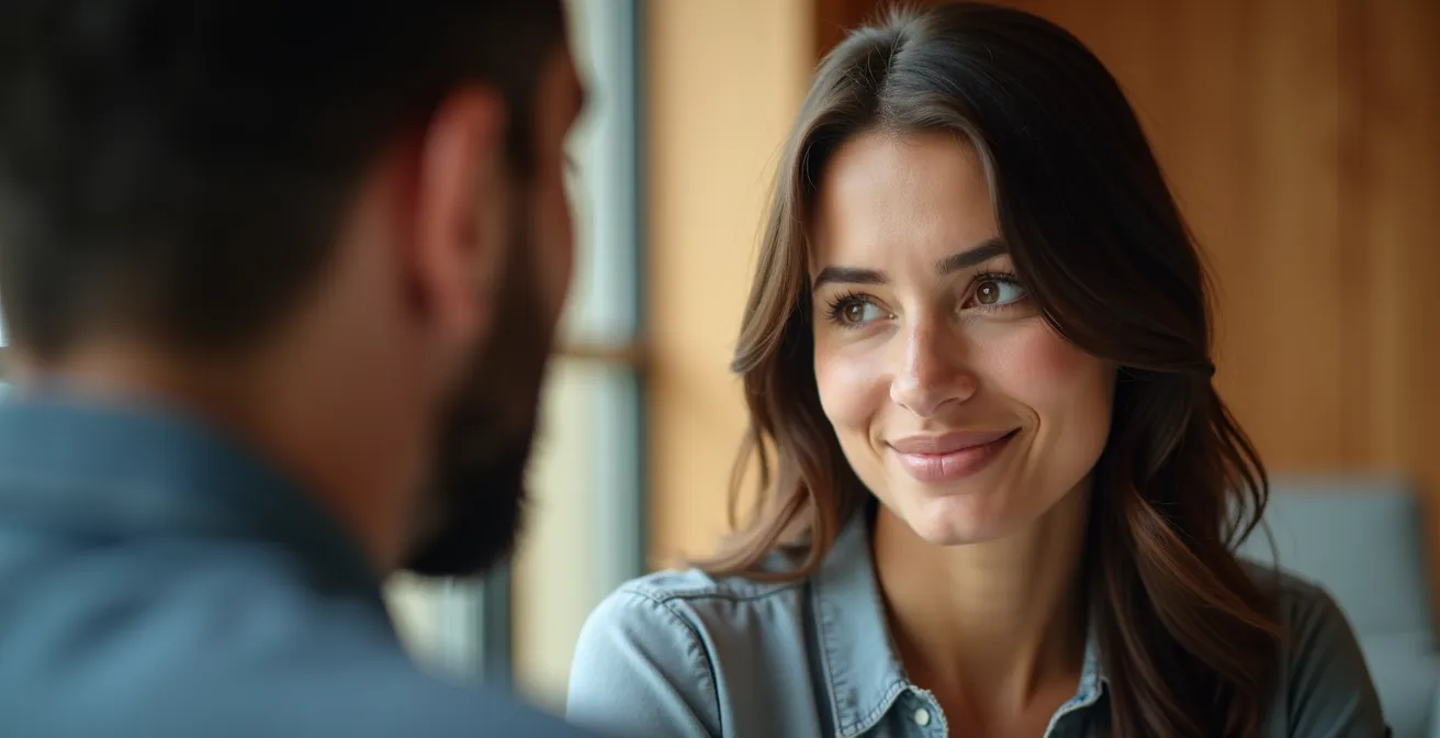 Conseiller en discussion avec candidat lors d'un moment de médiation